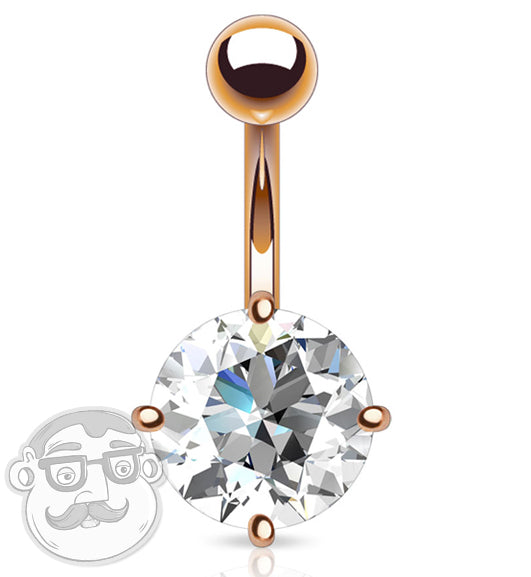 14G CZ Prong Rose Gold Belly Button Ring