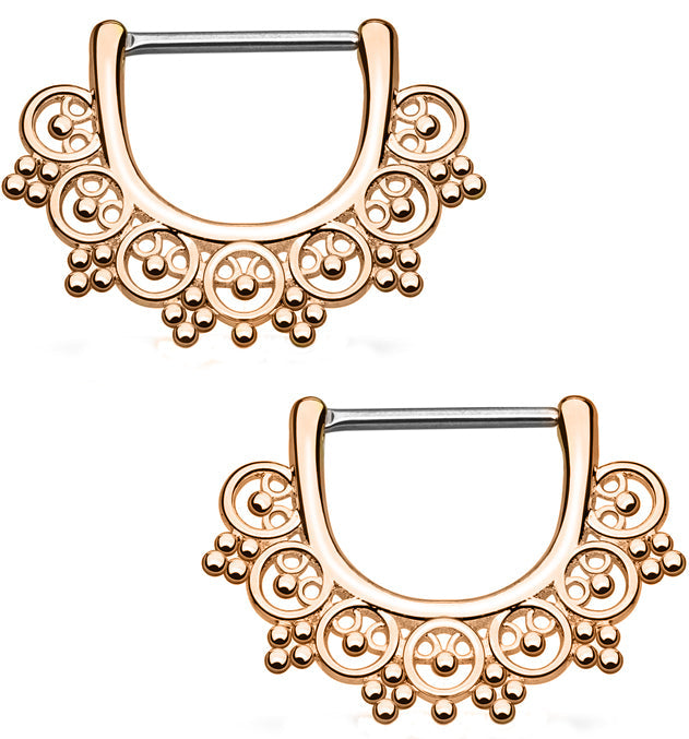 14G Rose Gold Plated Ornamental Bead Nipple Clicker Ring