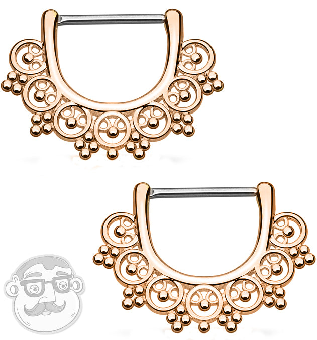 14G Rose Gold Plated Ornamental Bead Nipple Clicker Ring