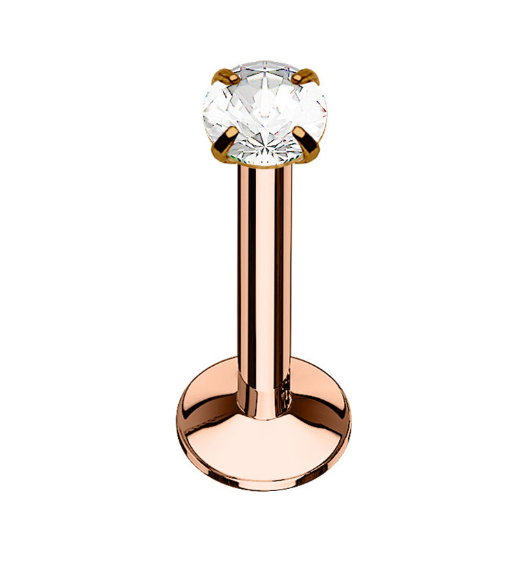 Rose Gold PVD CZ Prong Top Internally Threaded Labret
