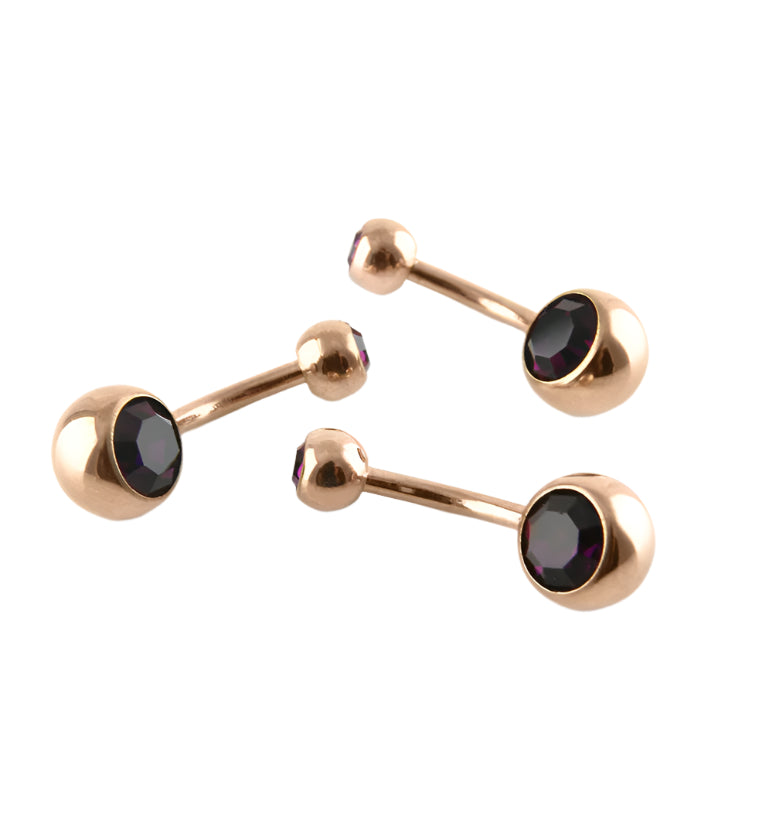 Purple CZ PVD Rose Gold Belly Button Ring
