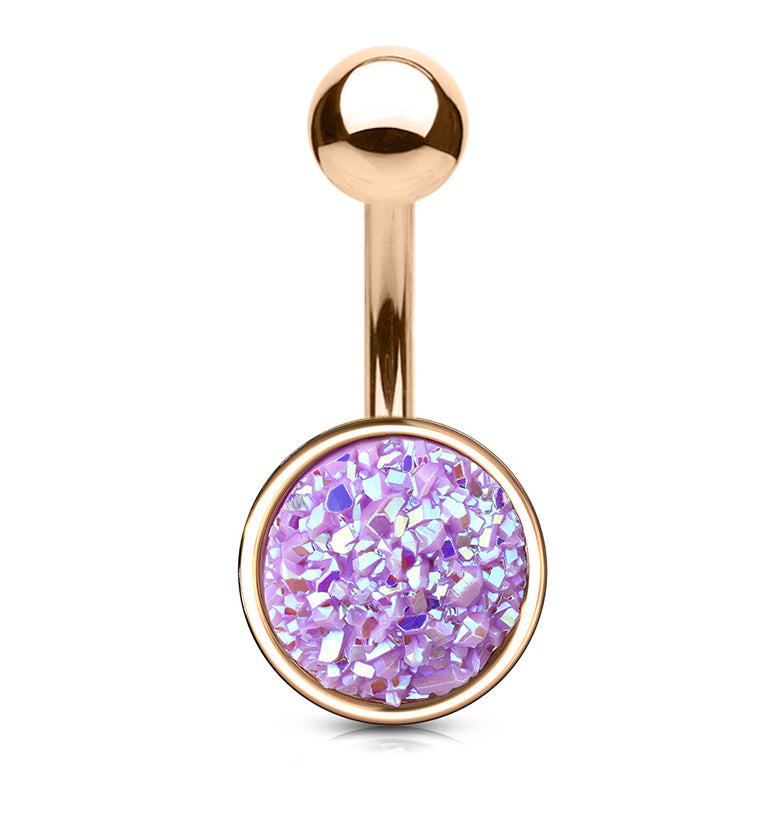 Rose Gold PVD Light Purple Druzy Shield Belly Button Ring