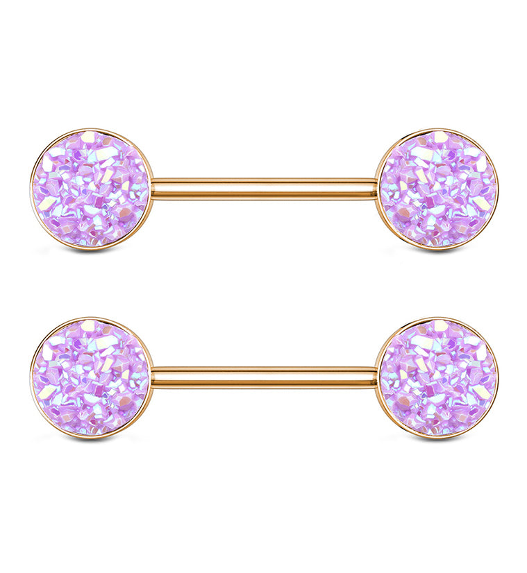 14G Rose Gold PVD Green Druzy Nipple Ring Barbell