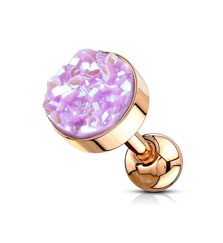 16G Rose Gold Light Purple Druzy Cartilage Barbell