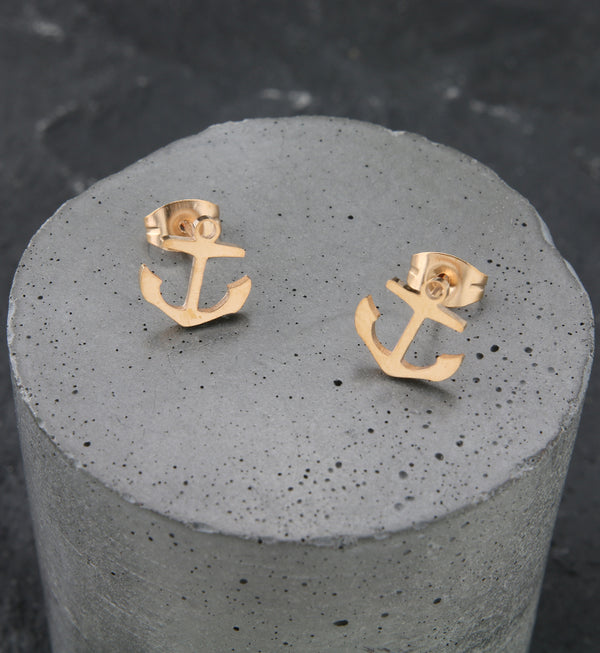 Rose Gold PVD Anchor Stainless Steel Earrings