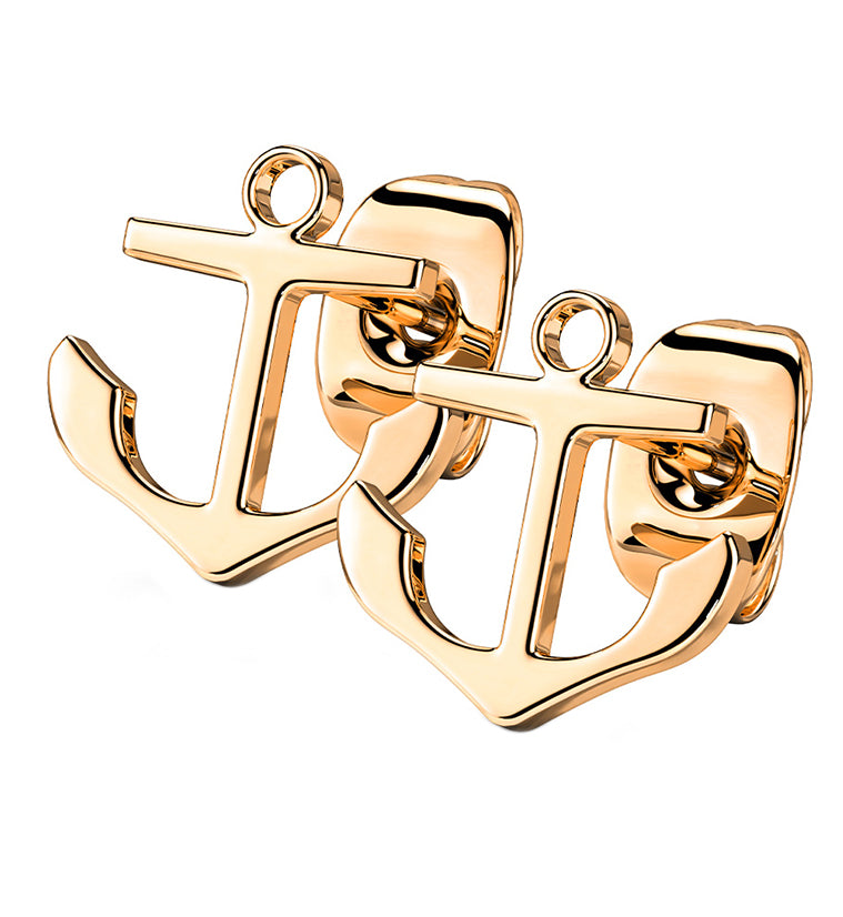 Rose Gold PVD Anchor Stainless Steel Earrings