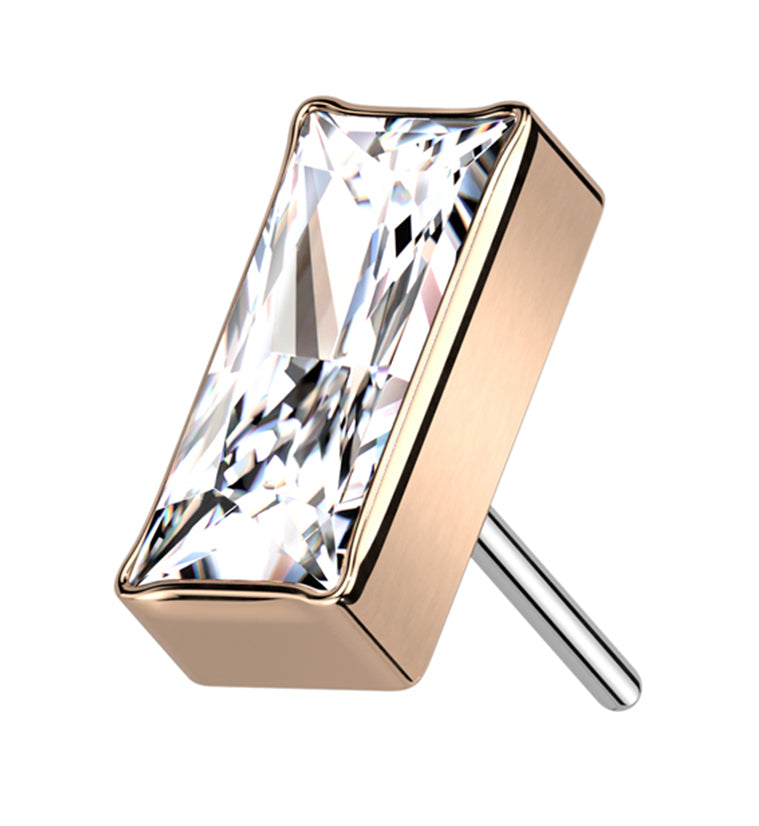 Rose Gold PVD Baguette Clear CZ Threadless Titanium Top