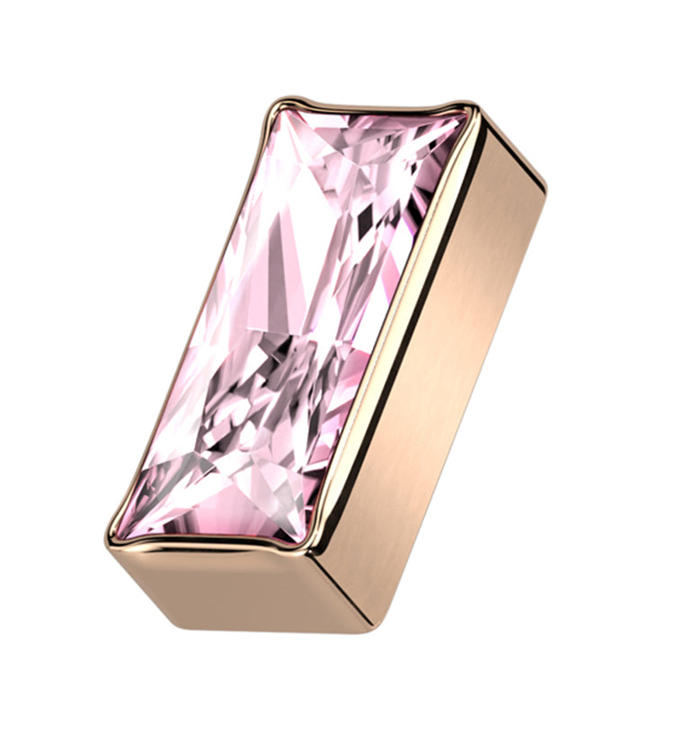 Rose Gold PVD Baguette Pink CZ Internally Threaded Titanium Top