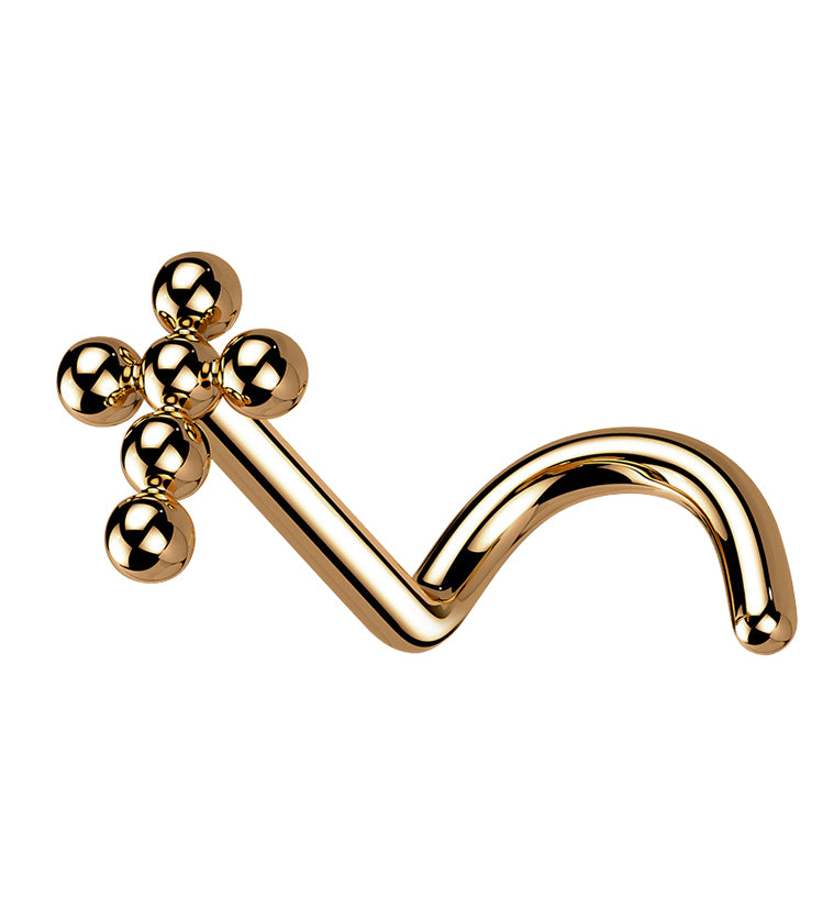 Rose Gold PVD Beaded Cross Titanium Nose Screw