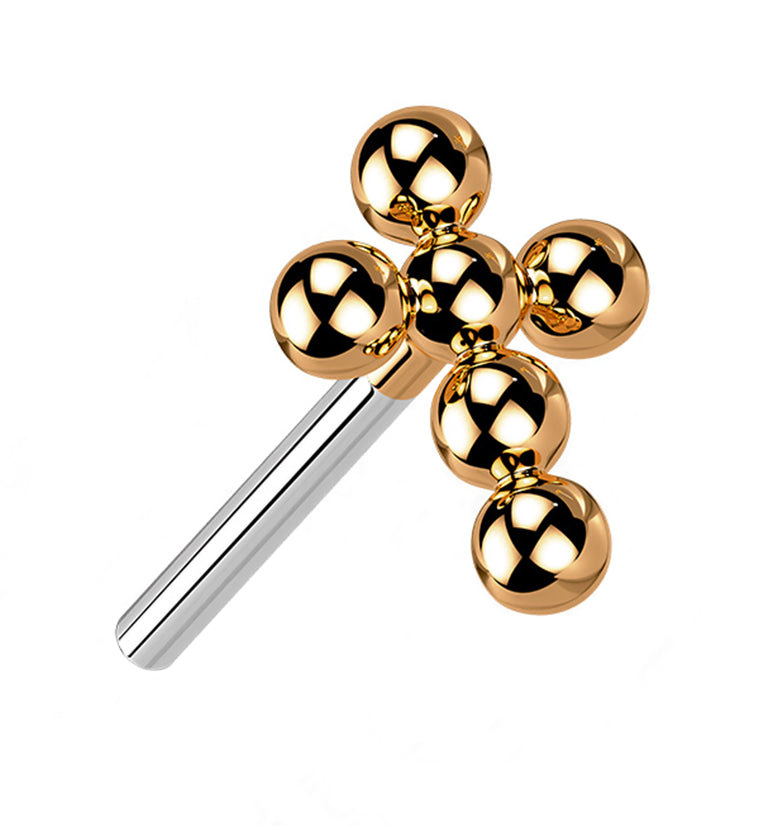 Rose Gold PVD Beaded Cross Titanium Threadless Top