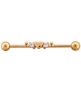Rose Gold PVD Beaded Heart CZ Industrial Barbell