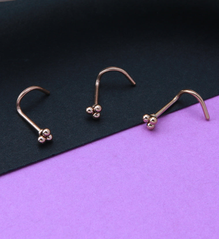 Rose Gold PVD Beaded Triad Nose Screw Ring