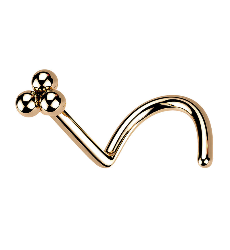 Rose Gold PVD Beaded Triad Nose Screw Ring