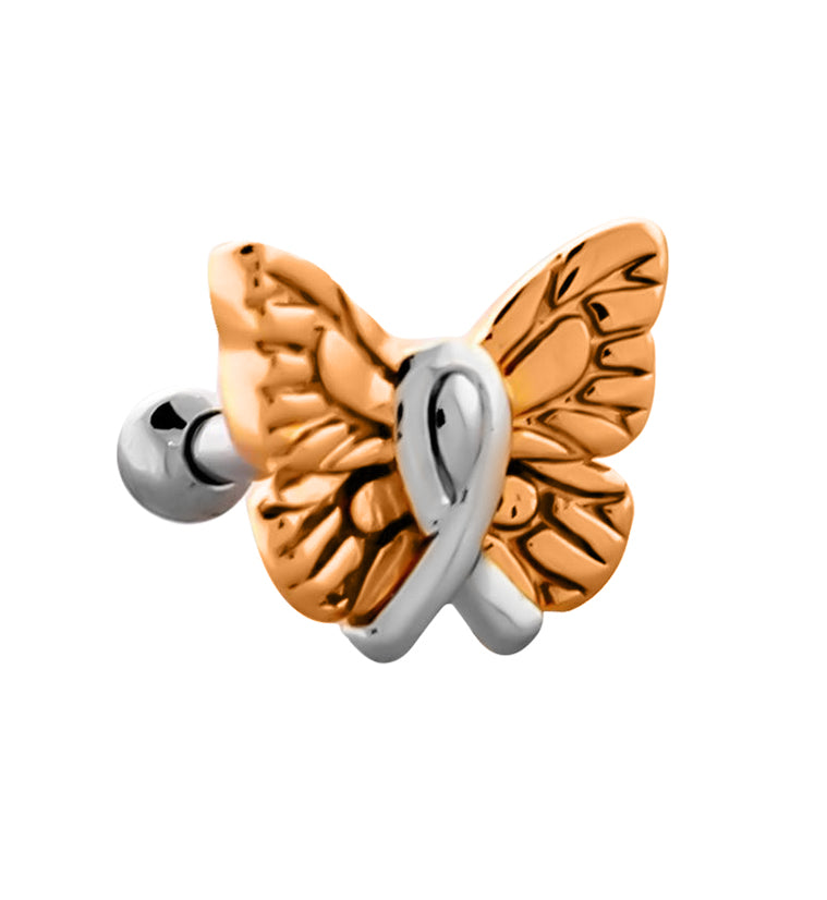 Rose Gold PVD Butterfly Breast Cancer Ribbon Cartilage Barbell