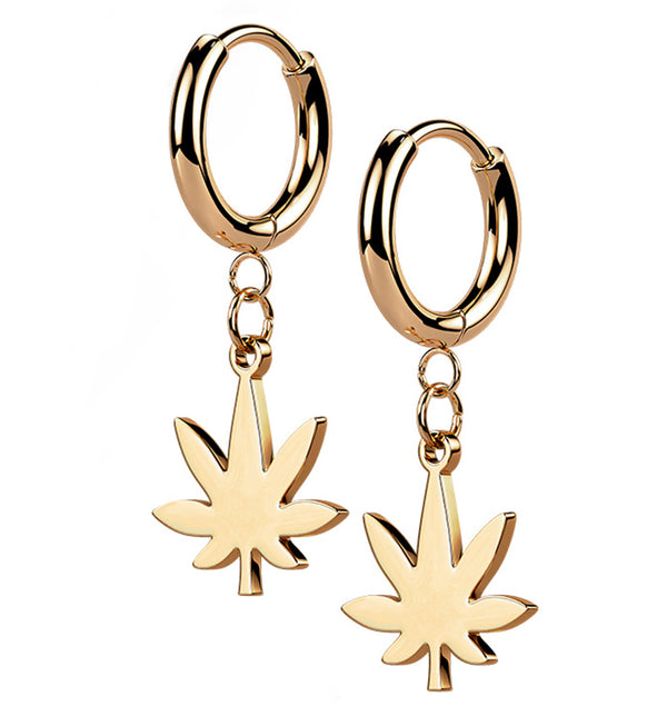 Rose Gold PVD Cannabis Stainless Steel Hinged Earrings