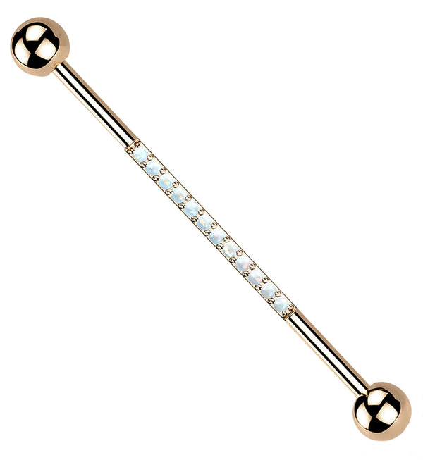 Rose Gold PVD Center Line White Opalite Titanium Industrial Barbell