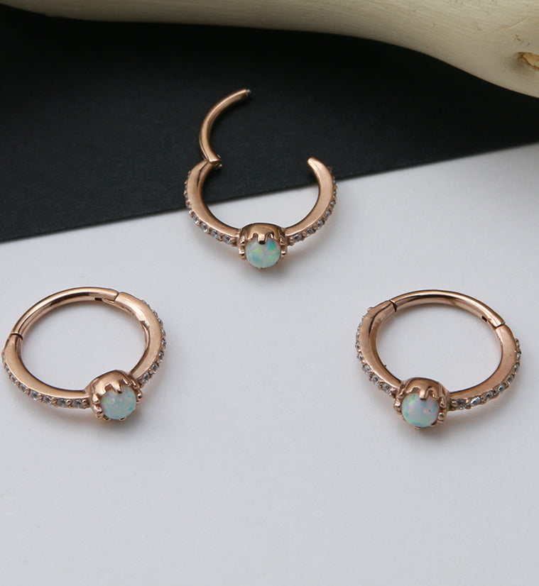 Rose Gold PVD Center Opal Hinged Segment Ring