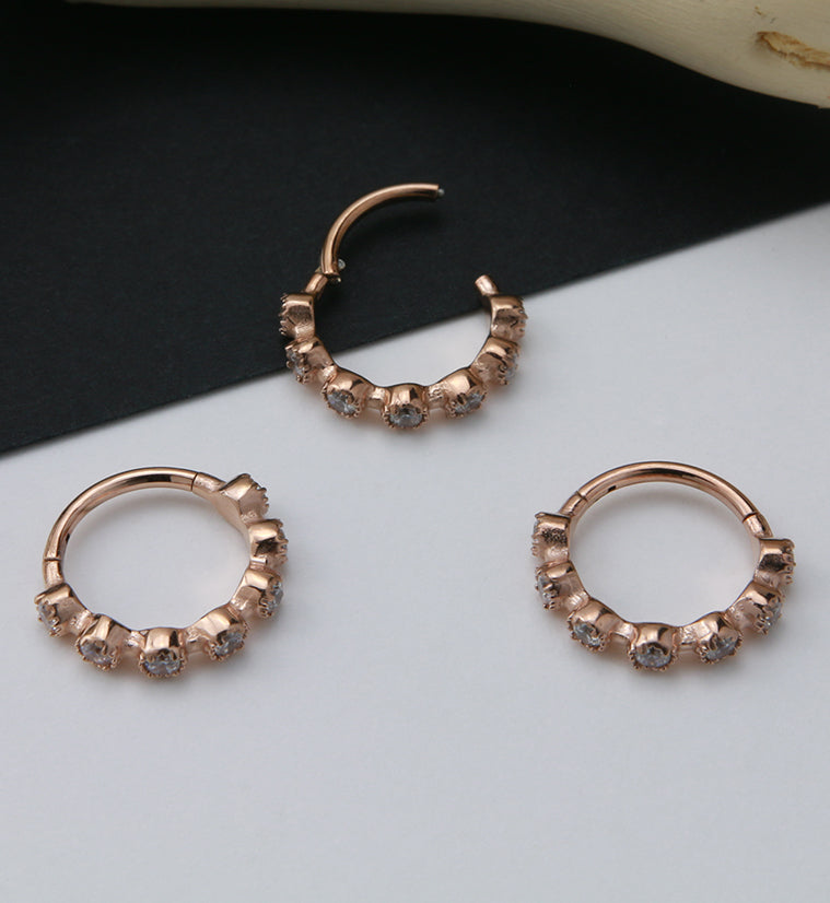 Rose Gold PVD Clear CZ Band Hinged Segment Ring