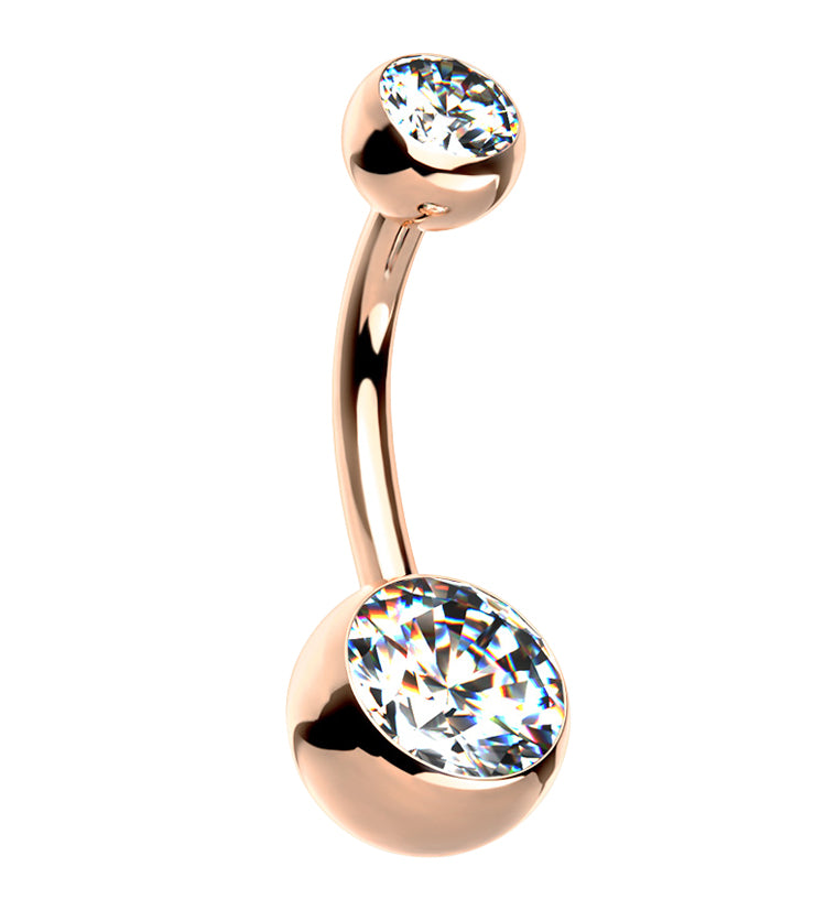 Rose Gold PVD Clear CZ Internally Threaded Titanium Belly Button Ring