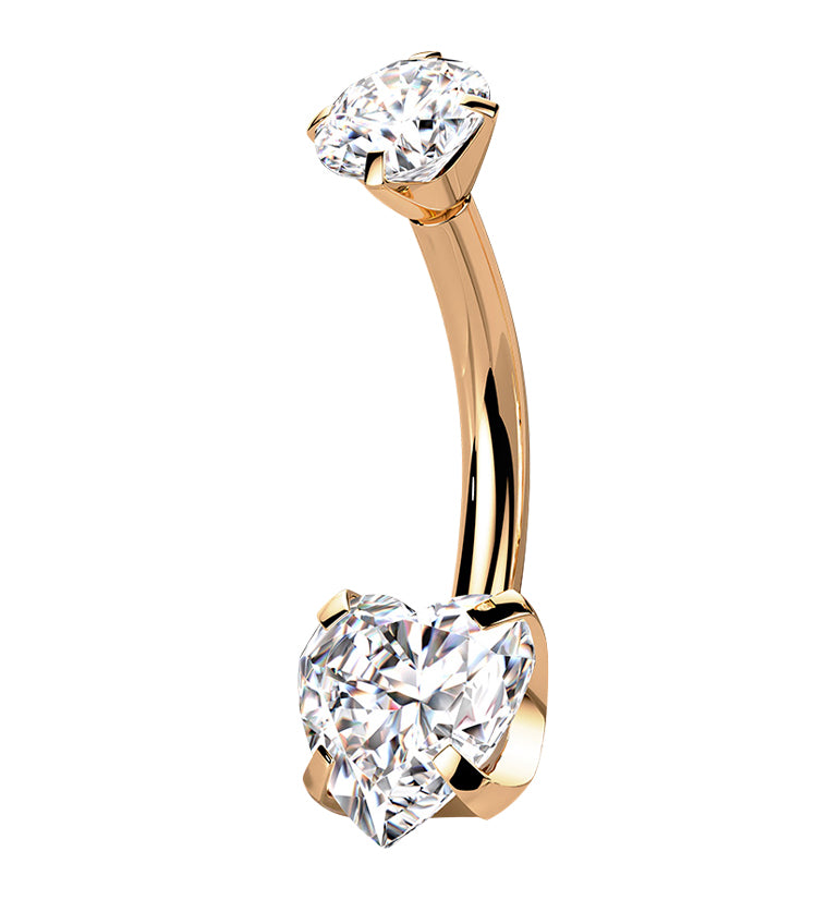Rose Gold PVD Clear Heart CZ Internally Threaded Titanium Belly Button Ring
