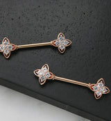 Rose Gold PVD Compass Star CZ Stainless Steel Nipple Barbell