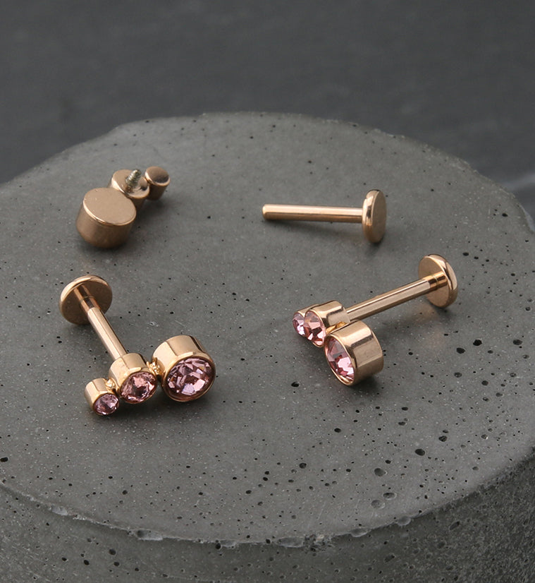 Rose Gold PVD Crescendo Pink CZ Titanium Internally Threaded Labret