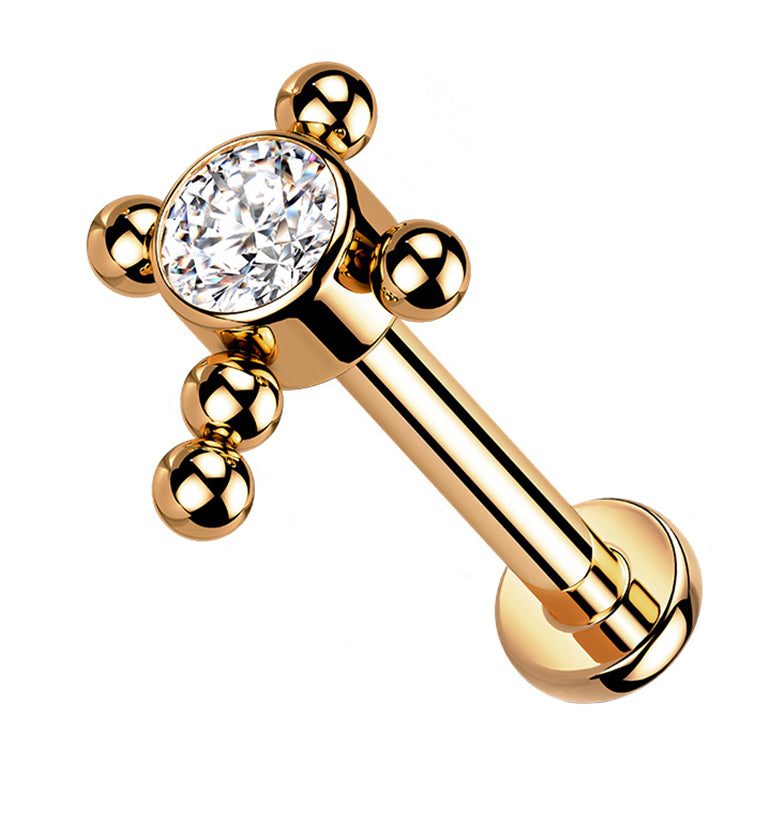 Rose Gold PVD Cross Centered Clear CZ Titanium Labret