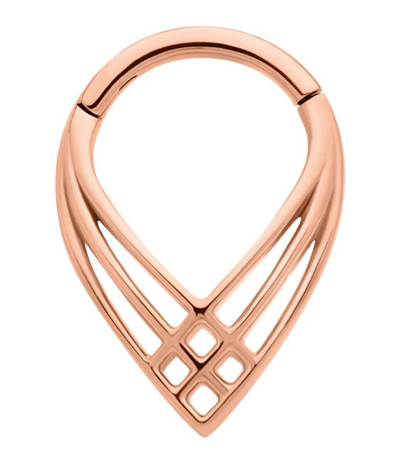 Rose Gold PVD Crosshatch Point Stainless Steel Hinged Segment Ring