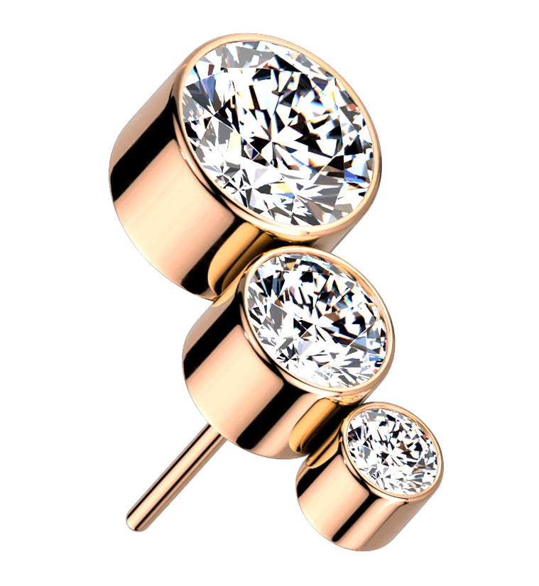 Rose Gold PVD Descend CZ Threadless Titanium Top