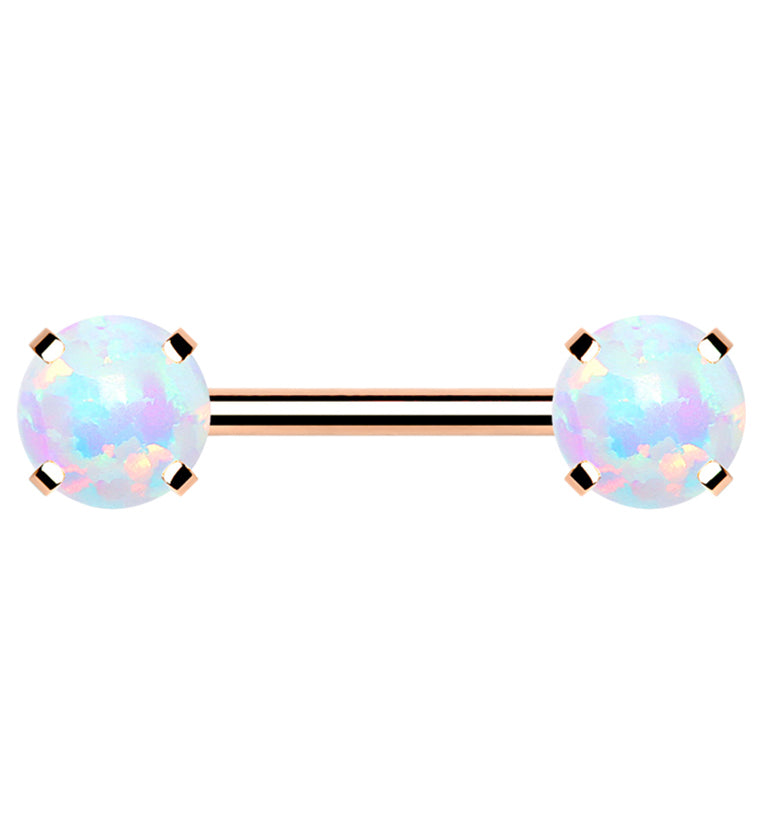 Rose Gold PVD Double White Opalite Threadless Barbell