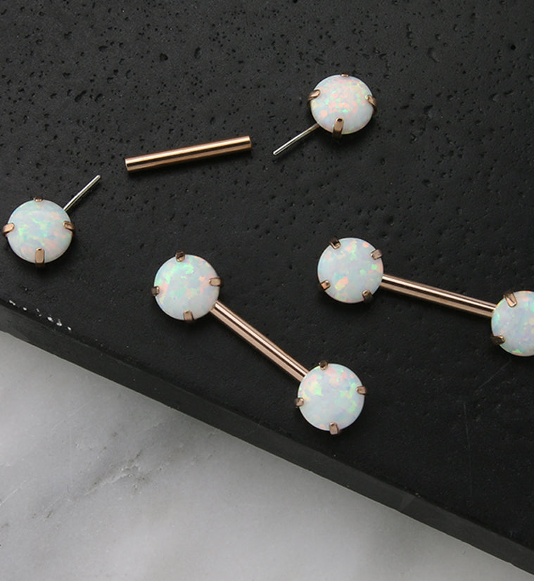 Rose Gold PVD Double White Opalite Threadless Barbell