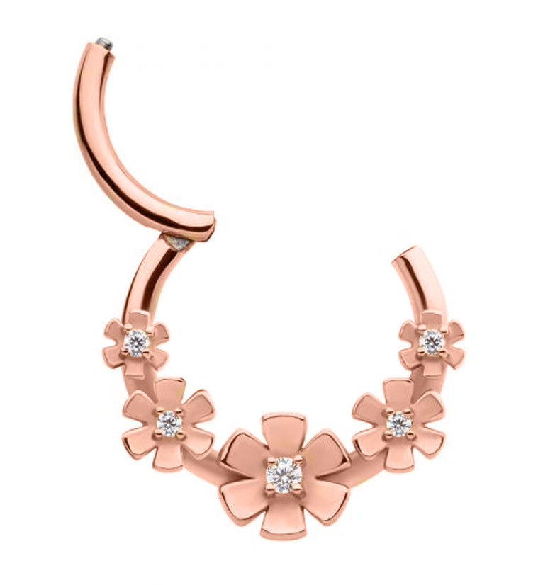 Rose Gold PVD Flower Crown Hinged Segment Ring