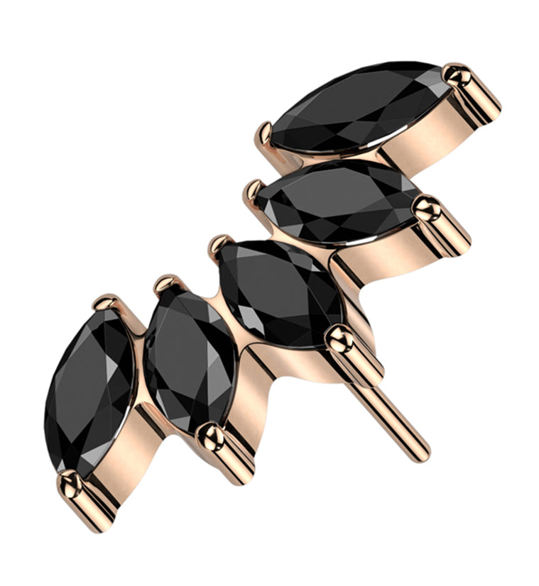 Rose Gold PVD Half Crown Black CZ Threadless Titanium Top