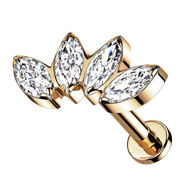 Rose Gold PVD Half Crown CZ Gem Titanium Labret Post