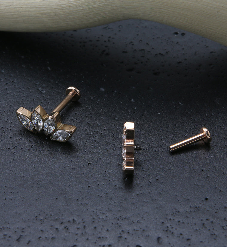 Rose Gold PVD Half Crown CZ Gem Titanium Labret Post