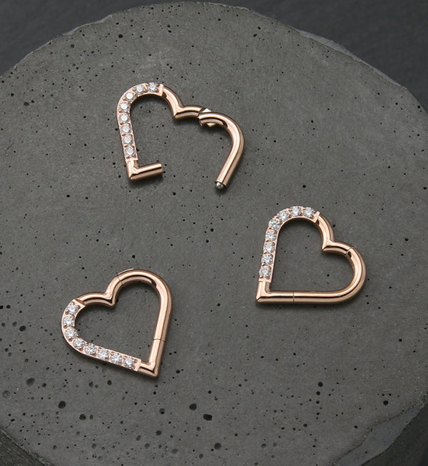 Rose Gold PVD Heart Half CZ Titanium Hinged Segment Ring