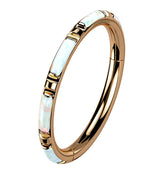 Rose Gold PVD Oblong White Opalite Edge Hinged Segment Ring