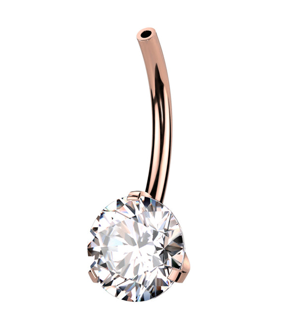 Rose Gold PVD Prong Clear CZ Titanium Threadless Belly Button Ring Base
