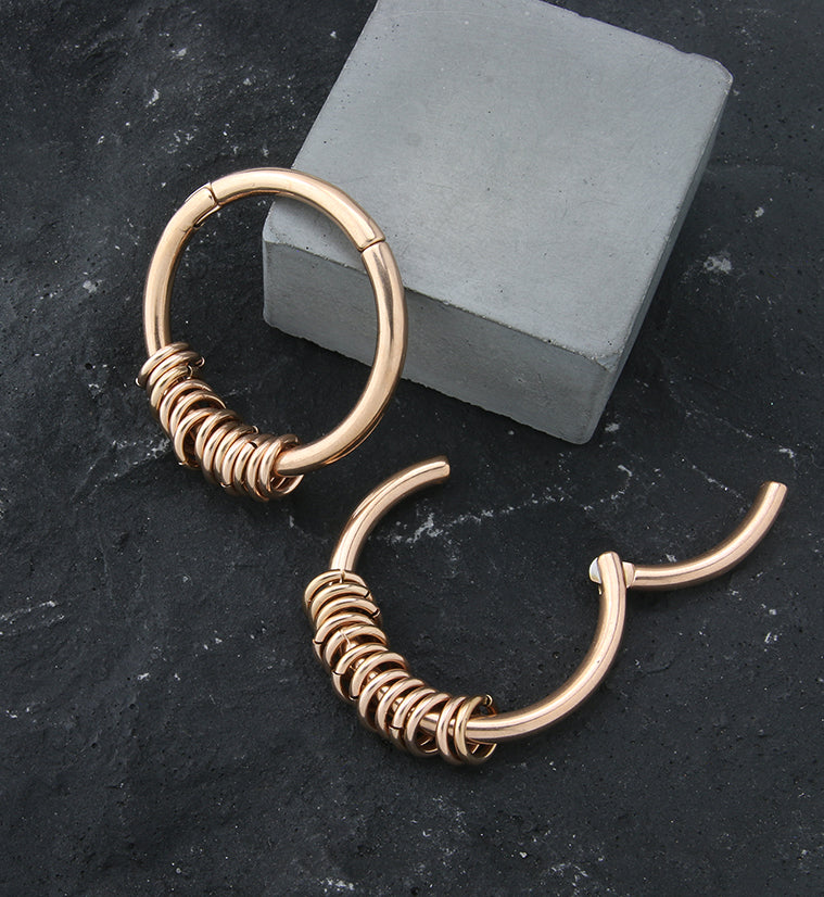 Rose Gold PVD Rings Hinged Stainless Steel Hoop Ear Weights
