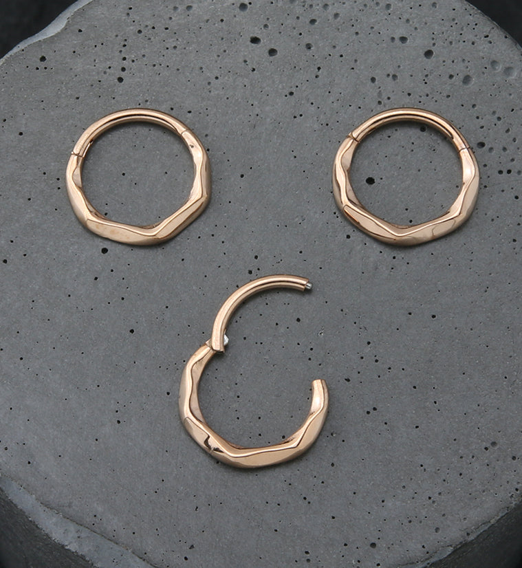 Rose Gold PVD Ripple Stainless Steel Hinged Segment Ring