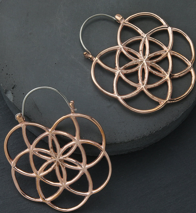 Rose Gold PVD Seed of Life Plug Hoops