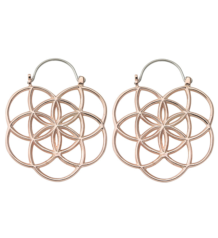 Rose Gold PVD Seed of Life Plug Hoops