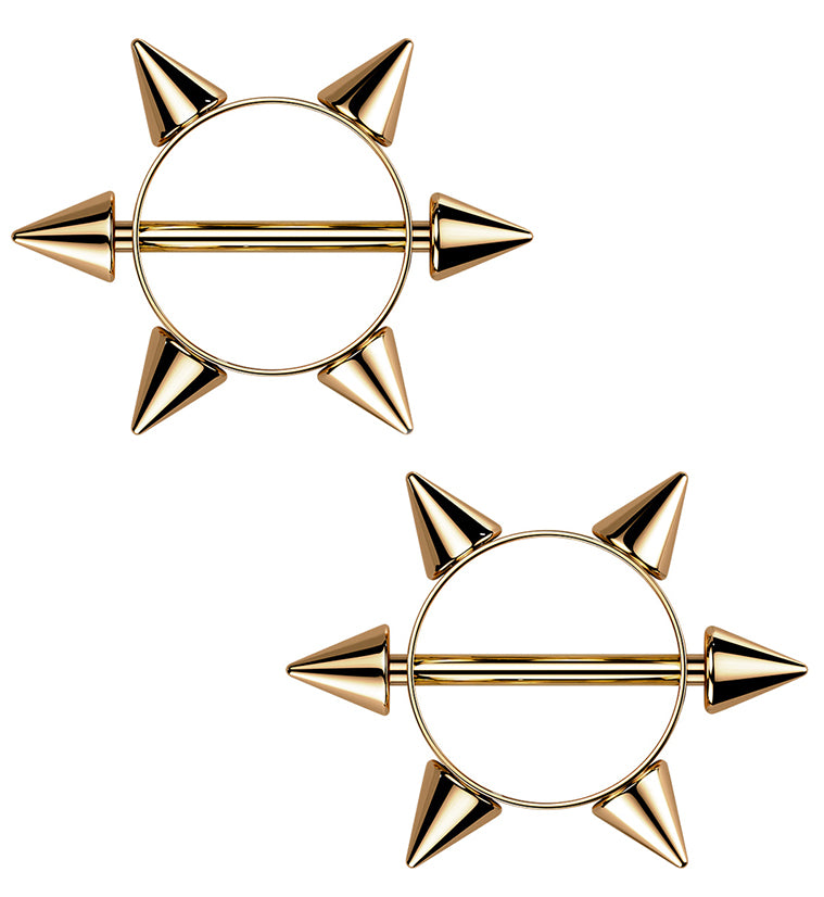 Rose Gold PVD Spiked Nipple Rings