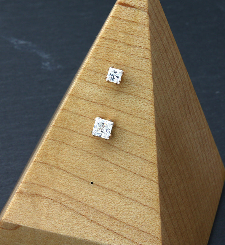 Rose Gold PVD Square CZ Threadless Titanium Top