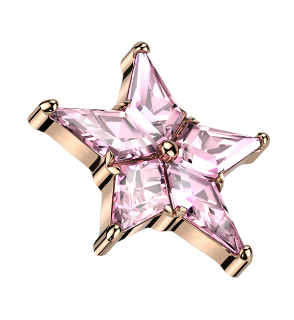 Rose Gold PVD Star Flower Pink CZ Internally Threaded Titanium Top