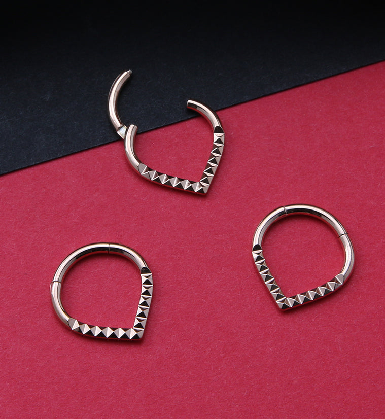 Rose Gold PVD Teardrop Polyhedra Titanium Hinged Segment Ring