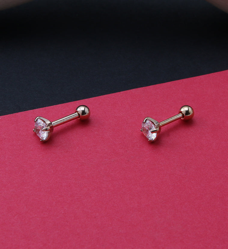Rose Gold PVD Titanium CZ Cartilage Barbell