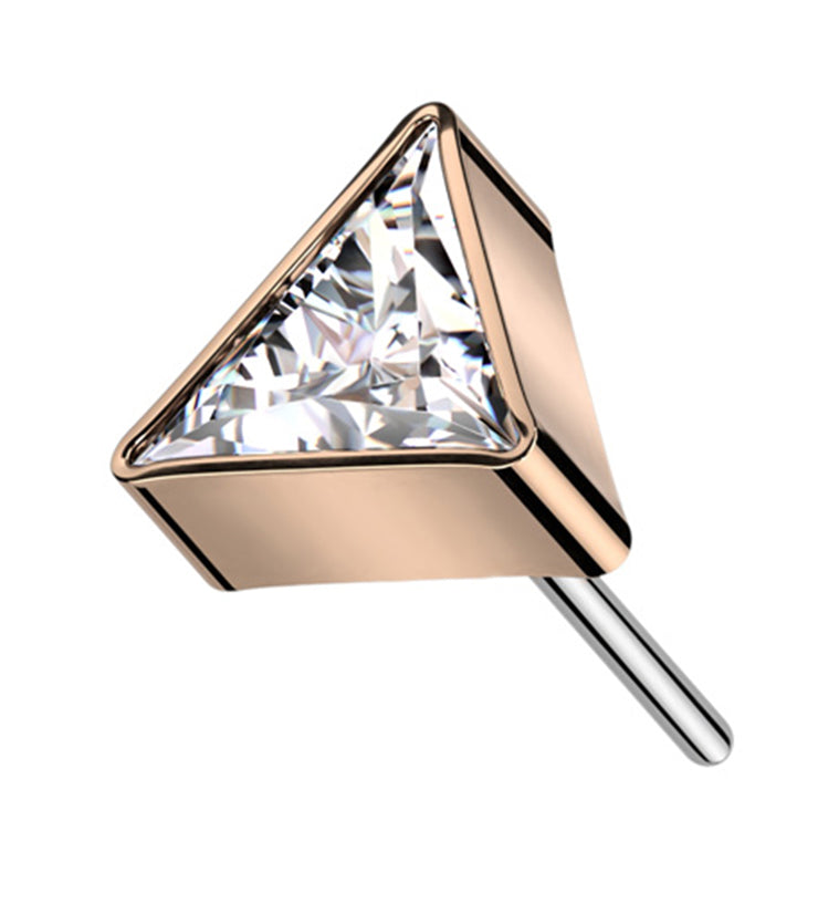 Triangular Pvd Rose Gold PVD Triangle Clear CZ Threadless Titanium Top