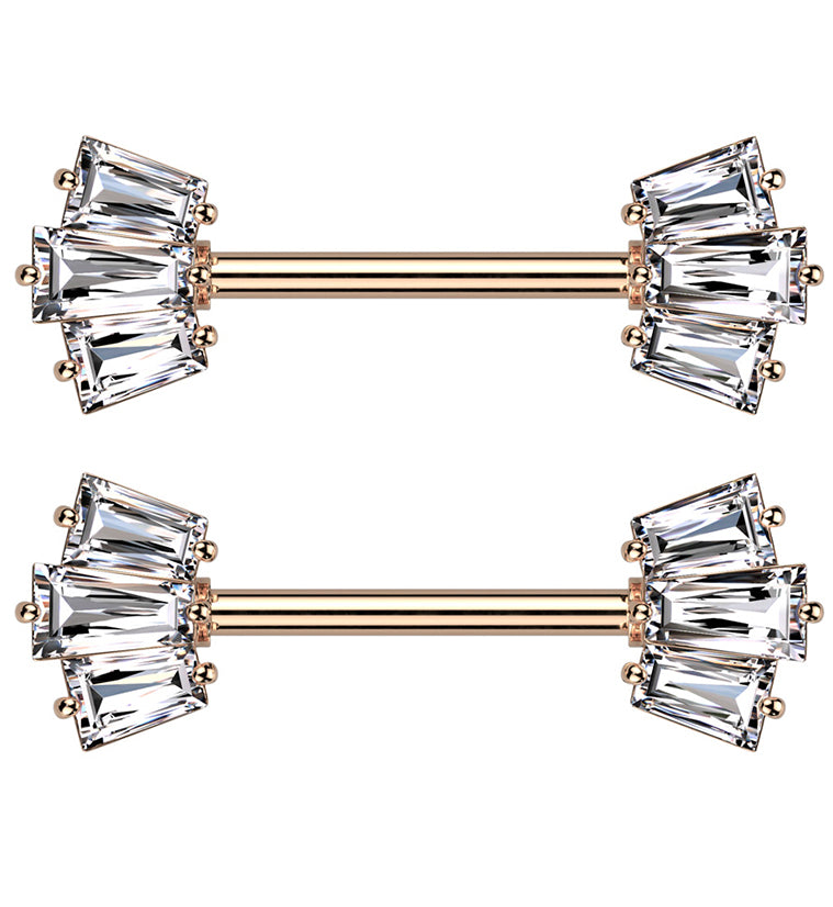 Rose Gold PVD Trinal Clear CZ Stainless Steel Nipple Barbell