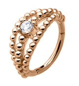 Rose Gold PVD Triple Stacked Bead CZ Hinged Segment Ring